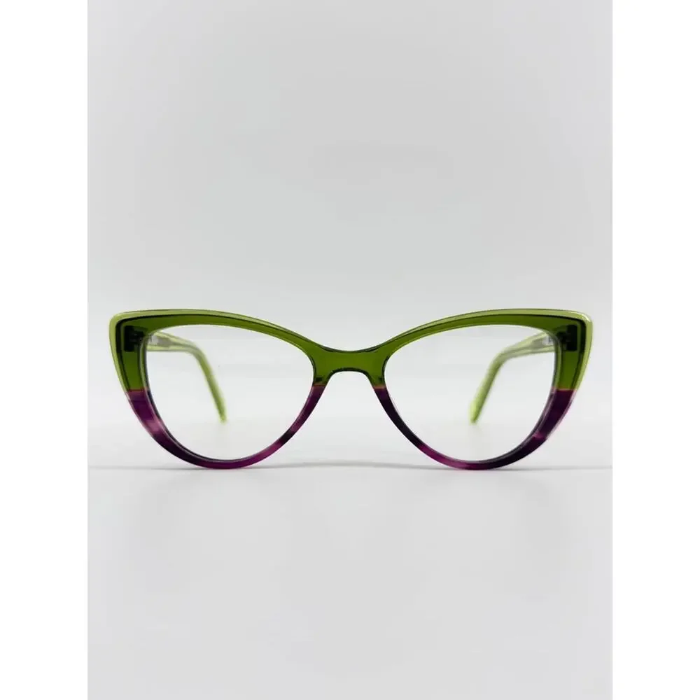 Green & Purple CatEye Acetate Eyeglasses Frames w/ Clear Lenses